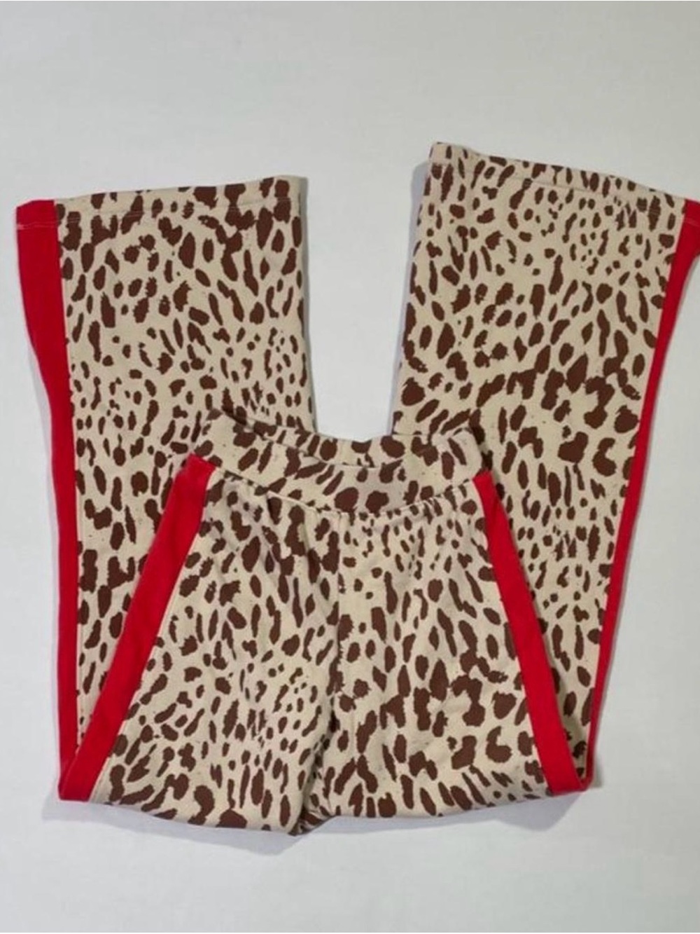 Grayson Threads Beige and Brown Leopard Pajama Pants with Red Trim
